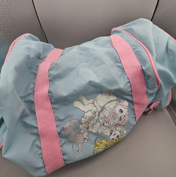 Vtg MY LITTLE PONY Blue Duffle Pink Travel Bag Gym Kids G1 1980s No Zipper Faded - Picture 7 of 9